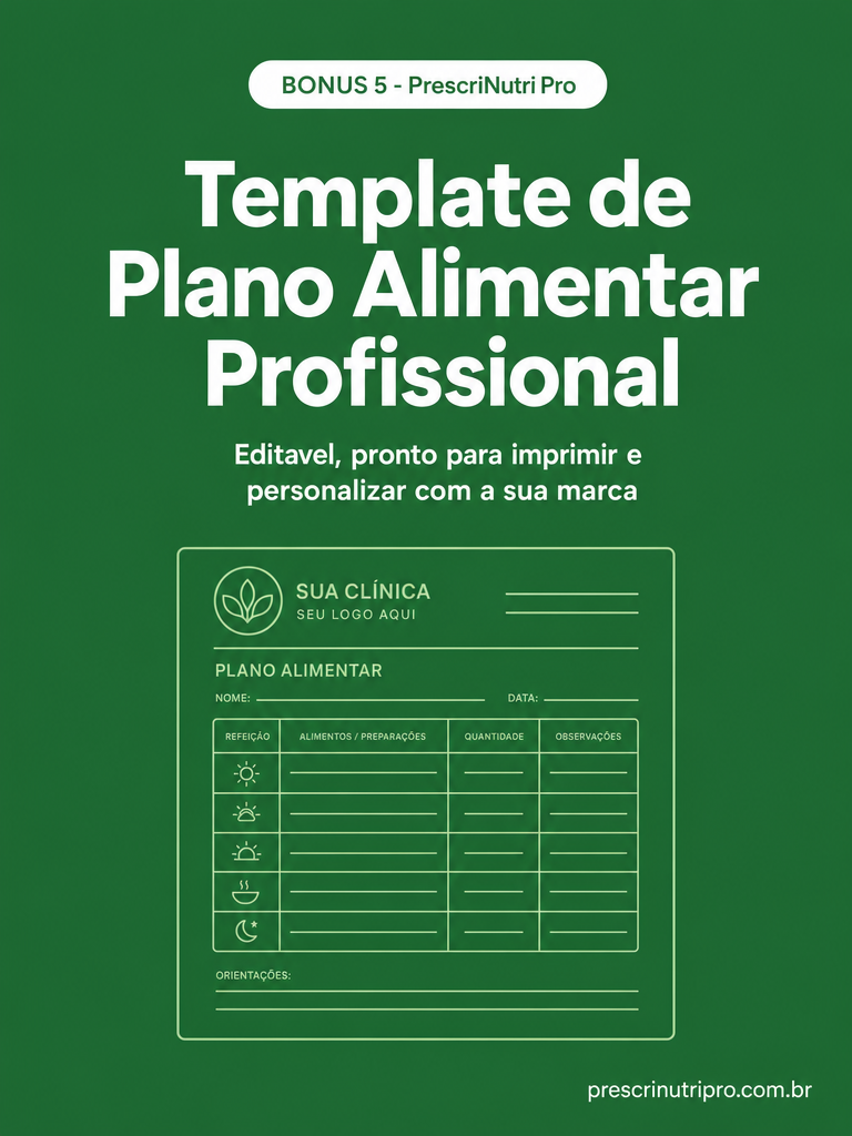 Capa do Bônus 5: Template de Plano Alimentar Profissional Editável